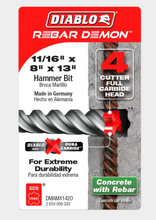 Load image into Gallery viewer, Diablo 11/16&quot; x 8&quot; x 13&quot; Rebar Demon™ SDS-Max 4-Cutter Full Carbide Head Hammer Drill Bit DMAMX1420