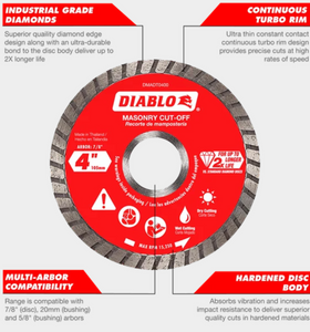 Diablo 4" Diamond Segmented Turbo Masonry Cut-Off Blade #DMADST0400