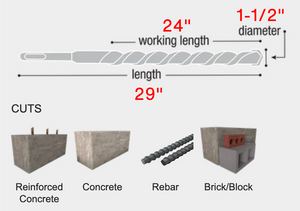 Diablo 1-1/2" x 24" x 29" Rebar Demon™ SDS-Max 4-Cutter Carbide-Tipped Hammer Drill Bit #DMAMX1370