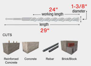 Diablo 1-3/8" x 24" x 29" Rebar Demon™ SDS-Max 4-Cutter Carbide-Tipped Hammer Drill Bit #DMAMX1340