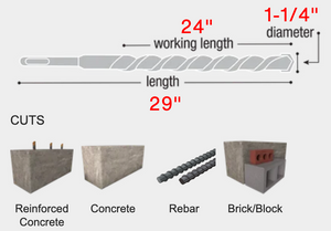 Diablo 1-1/4" x 24" x 29" Rebar Demon™ SDS-Max 4-Cutter Full Carbide Head Hammer Drill Bit #DMAMX1310