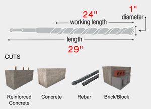 Diablo 1" x 24" x 29" Rebar Demon™ SDS-Max 4-Cutter Full Carbide Head Hammer Drill Bit #DMAMX1230