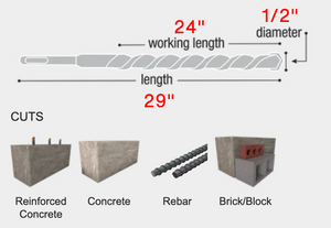 Diablo 1/2" x 24" x 29" Rebar Demon™ SDS-Max 4-Cutter Full Carbide Head Hammer Drill Bit #DMAMX1040