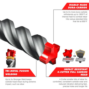 Diablo 2" x 16" x 21" Rebar Demon™ SDS-Max 4-Cutter Carbide-Tipped Hammer Drill Bit #DMAMX1400