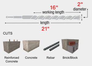 Diablo 2" x 16" x 21" Rebar Demon™ SDS-Max 4-Cutter Carbide-Tipped Hammer Drill Bit #DMAMX1400