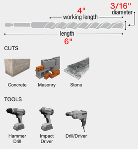 Diablo 3/16" x 4" x 6" SPEEDemon™ Red Granite Carbide-Tipped Hammer Drill Bit #DMARG1030