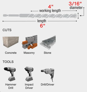 Diablo 3/16" x 4" x 6" SPEEDemon™ Red Granite Carbide-Tipped Hammer Drill Bits #DMARG1030-P5