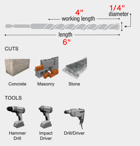 Diablo 1/4" x 4" x 6" SPEEDemon™ Red Granite Carbide-Tipped Hammer Drill Bit #DMARG1070