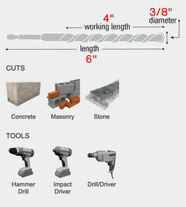 Diablo 3/8" x 4" x 6" SPEEDemon™ Red Granite Carbide-Tipped Hammer Drill Bit #DMARG1120