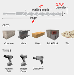 Diablo 3/8" x 4" x 6" Multi-Material Carbide-Tipped Hammer Drill Bit #DMAMM1090