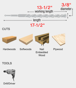 Diablo 3/8" x 17-1/2" Auger Bit for Wood & Nail-Embedded Wood #DAG3010