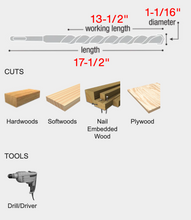 Load image into Gallery viewer, Diablo 1-1/16&quot; x 17-1/2&quot; Auger Bit for Wood &amp; Nail-Embedded Wood #DAG3120