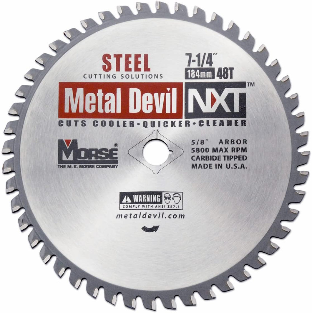 MK Morse - 101356 CSM72548NSC Metal Devil NXT Circular Saw Blade, 7-1/4-Inch Diameter, 48 Teeth, 5/8-Inch Knock-out Arbor, for Steel Cutting