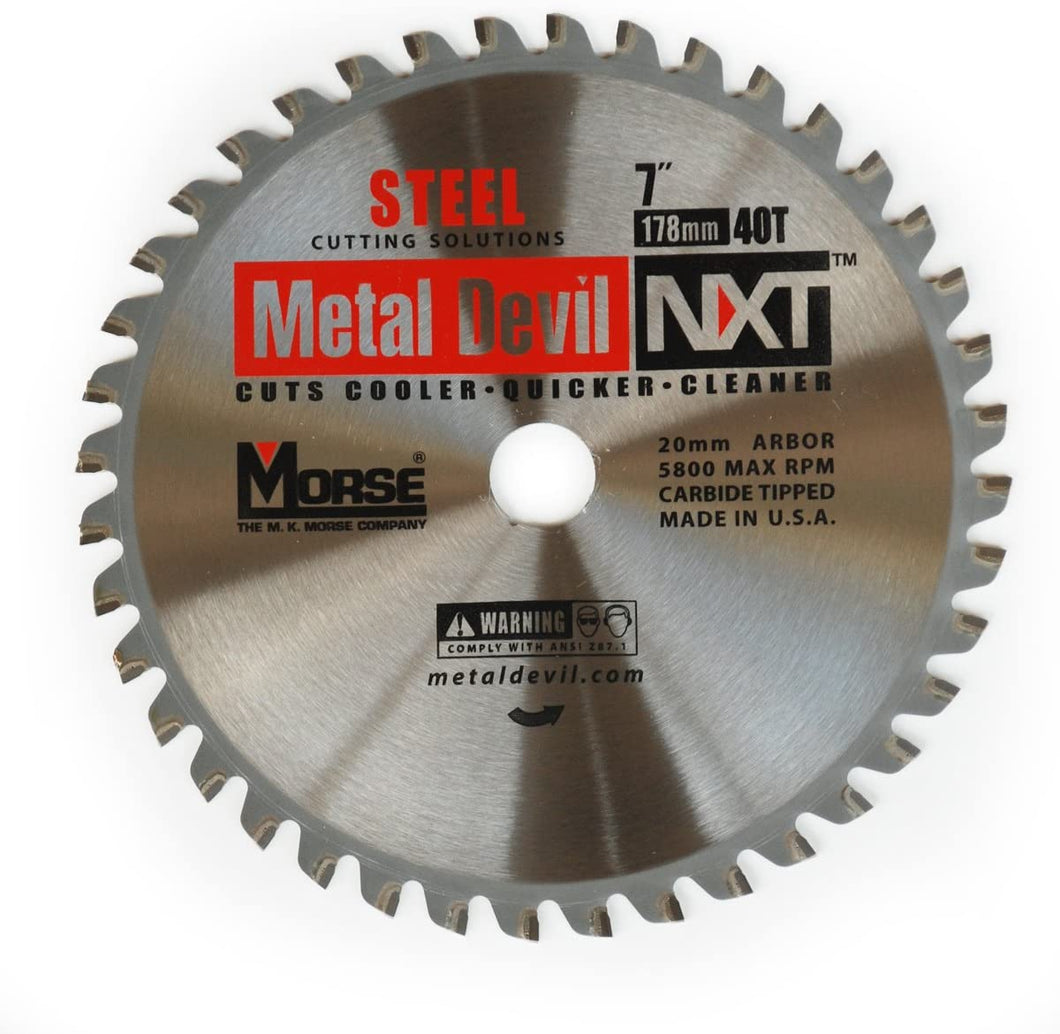 MK Morse CSM740NSC Metal Devil NXT Circular Saw Blade, 7-Inch Diameter, 40 Teeth, 20mm Arbor, for Steel Cutting