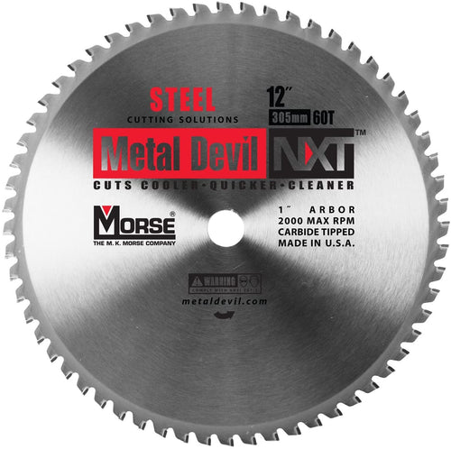MK Morse CSM1260NSC Metal Devil Circular NXT Saw Blade, 12-Inch Diameter, 60 Teeth, 1-Inch Arbor, for Steel Cutting